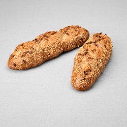 Pain type baguette issu d'une farine de blé blanche au pur levain naturel au chocolat et aux noisettes